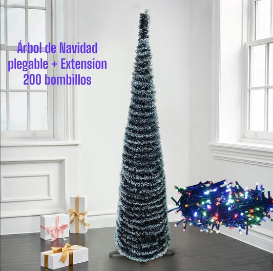 Árbol de navidad verde plegable 🎁 De regalo llévate Luces de adorno de 200 bombillo 🔥 Solo por esta navidad 30% de DCTO