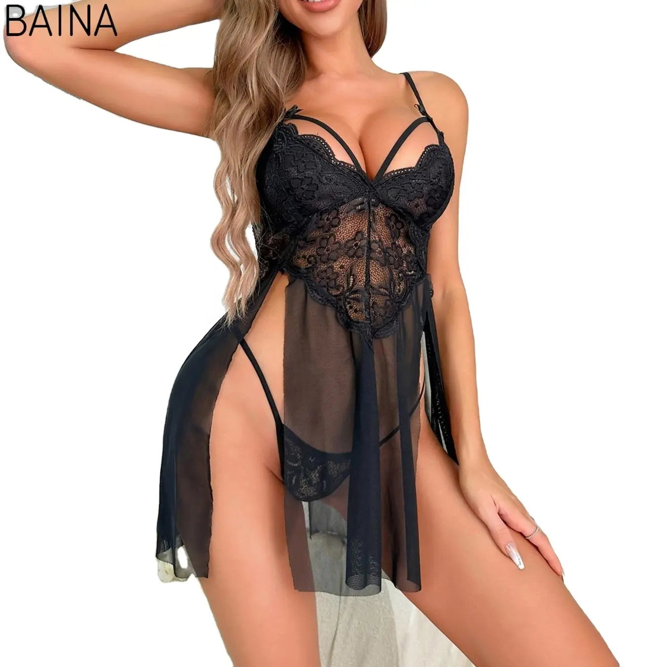 Body de encaje transparente  y transpirable con tirantes 🔥 Sorprende a tu pareja esta noche 🔥 BLACK FRIDAY 50% DCTO