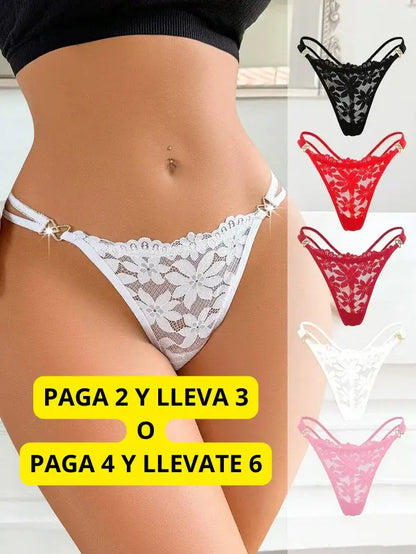 Juego de tangas de encaje románticos y sexys para mujer AJUSTABLE 🔥 SOLO POR HOY PAGA 2 Y LLEVA 3 CON ENVIO GRATIS 🔥