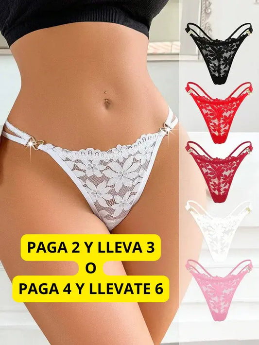 Juego de tangas de encaje románticos y sexys para mujer AJUSTABLE 🔥 SOLO POR HOY PAGA 2 Y LLEVA 3 CON ENVIO GRATIS 🔥