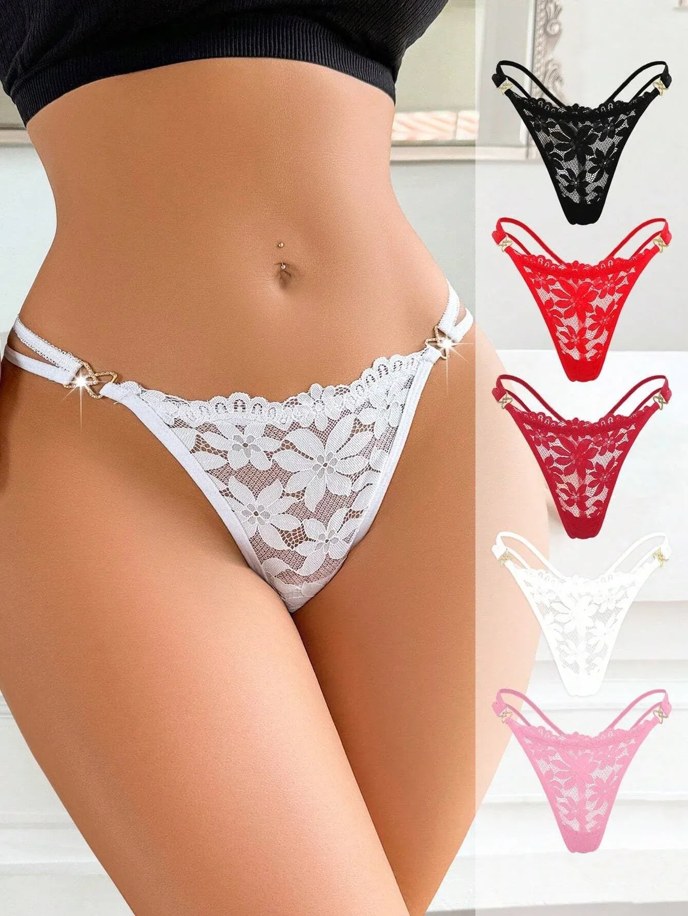 Juego de tangas de encaje románticos y sexys para mujer AJUSTABLE 🔥 SOLO POR HOY PAGA 2 Y LLEVA 3 CON ENVIO GRATIS 🔥